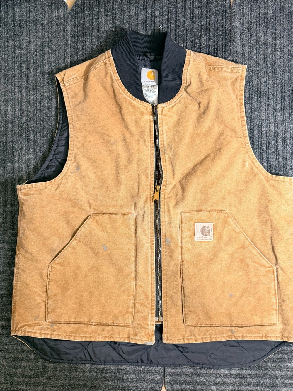 Vintage Carhartt V02 BRN Duck Vest Quilt Lined Distressed Brown XL